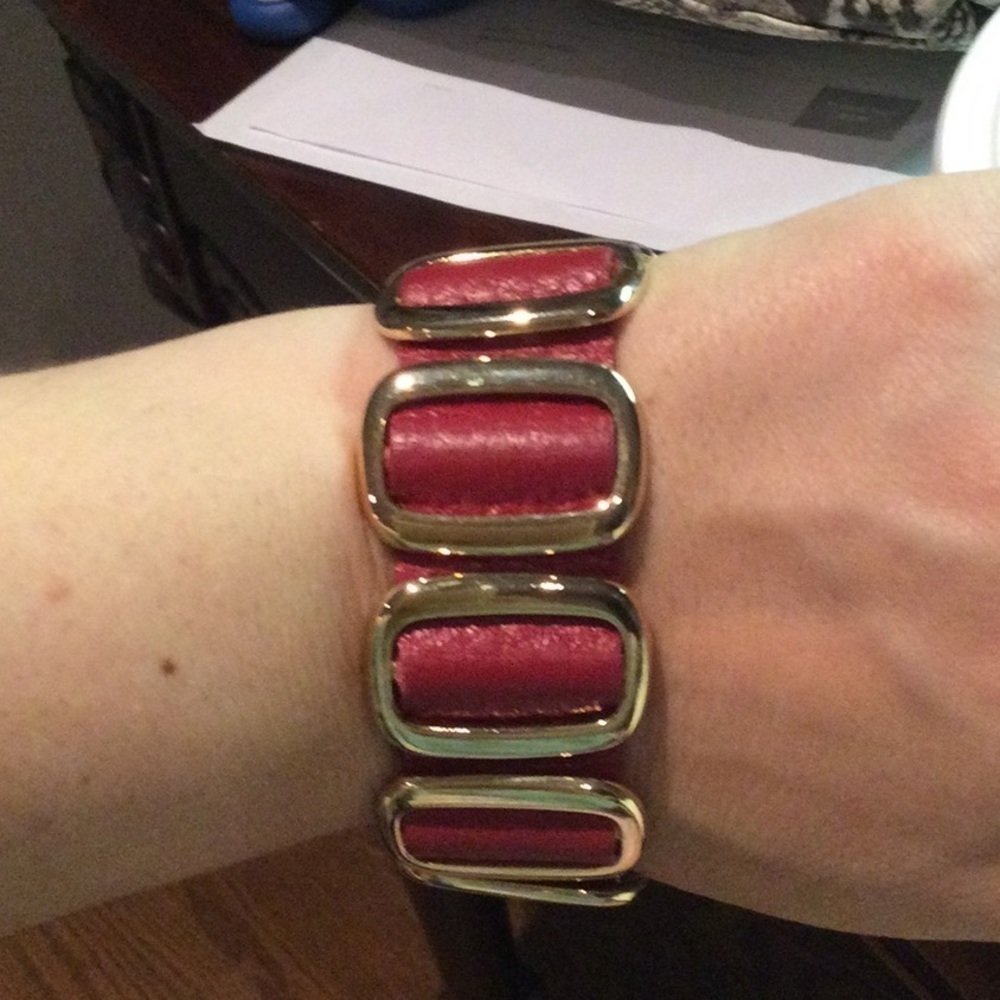 Red leather gold cuff bracelet